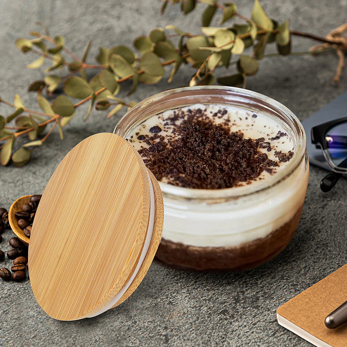 Bamboo Lid Compatible with GU Puds Cheesecake Jars – Reusable and Eco-Friendly Jar Covers