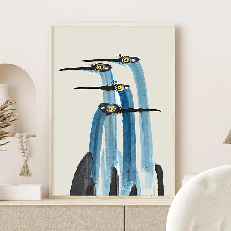 Red Crane Hokusai Eclectic Gallery Wall Art Prints Blue