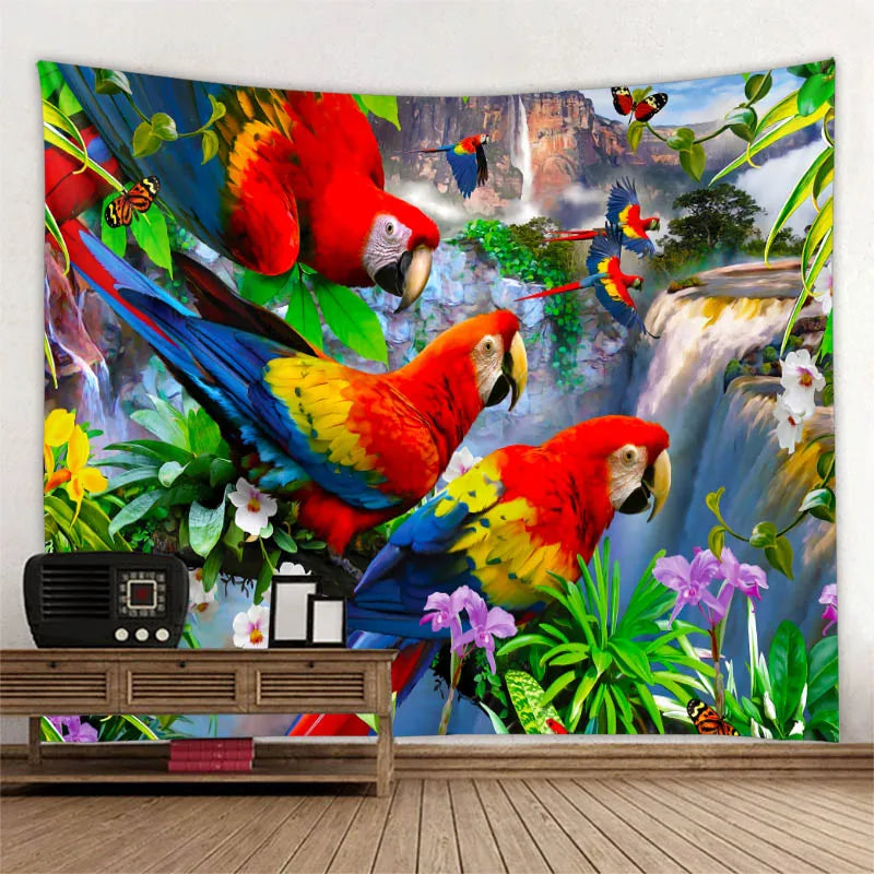 Jungle Bird Art Tapestry Psychedelic Scene Home Decor Art Wall Art