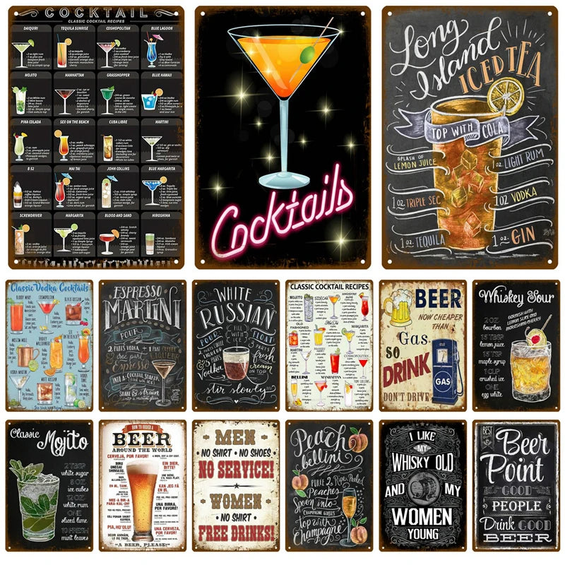 Cocktail Tin Sign Plaque Metal Sign Plate Vintage Posters Wall Art