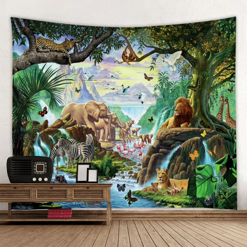 Jungle Bird Art Tapestry Psychedelic Scene Home Decor Art Wall Art