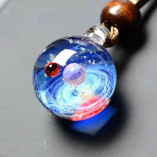 Boeycjr Universe Glass Bead Planets Pendant Necklace Galaxy Rope Chain Solar System Design Necklace For Women - StarJam Gifts