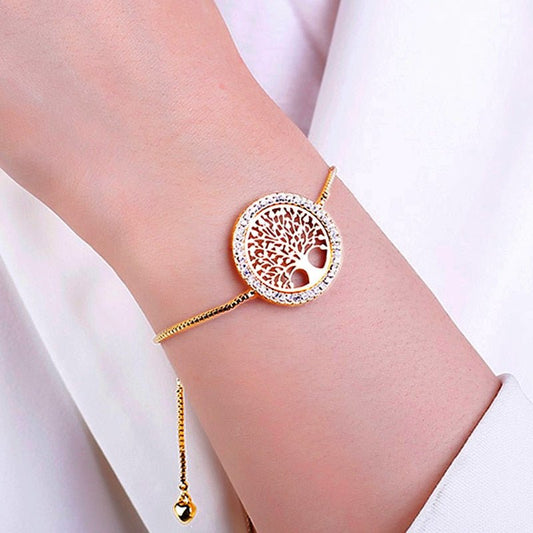 Crystal Gold Silvery Tree Of Life Charm Bracelets For Women Gift Pulseira Mujer Moda Adjustable Bracelet Femme Jewelry 2022 - StarJam Gifts