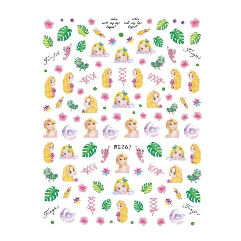 Disney Brand 3d Adhesive Nail Art Sticker Mickey Minnie Mermaid Princess Nail Slider Rose Flower Letter Lion Designer Decal - StarJam