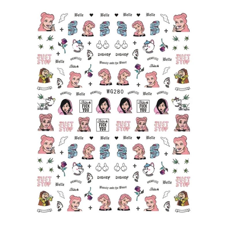 Disney Brand 3d Adhesive Nail Art Sticker Mickey Minnie Mermaid Princess Nail Slider Rose Flower Letter Lion Designer Decal - StarJam