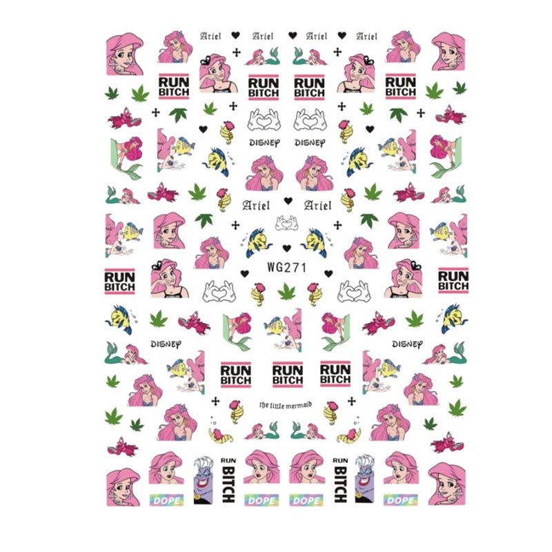 Disney Brand 3d Adhesive Nail Art Sticker Mickey Minnie Mermaid Princess Nail Slider Rose Flower Letter Lion Designer Decal - StarJam