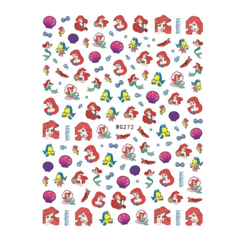 Disney Brand 3d Adhesive Nail Art Sticker Mickey Minnie Mermaid Princess Nail Slider Rose Flower Letter Lion Designer Decal - StarJam