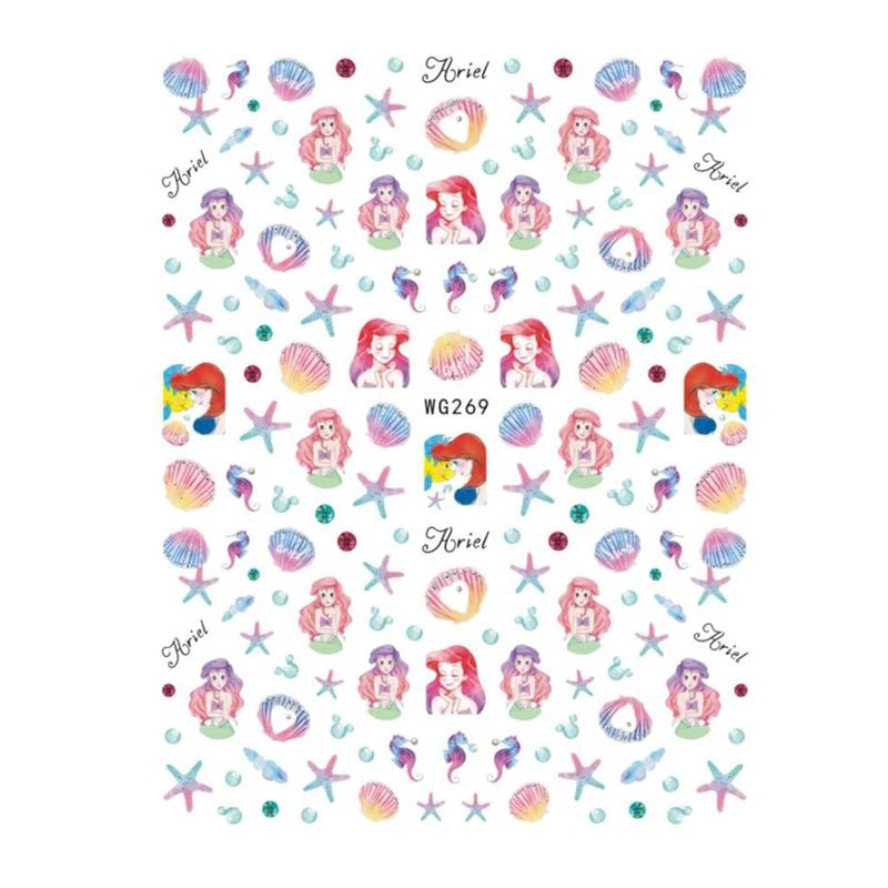 Disney Brand 3d Adhesive Nail Art Sticker Mickey Minnie Mermaid Princess Nail Slider Rose Flower Letter Lion Designer Decal - StarJam