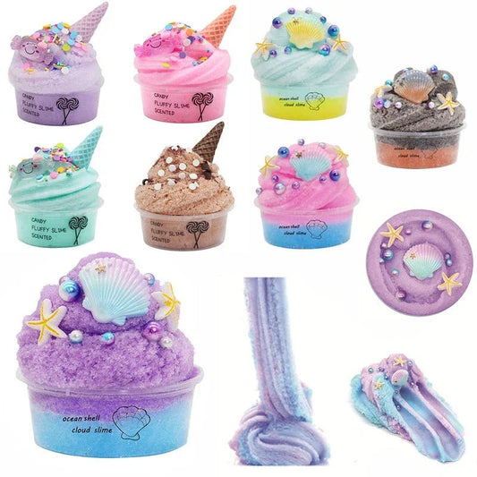 Diy Slime Set Toys For Kids Non Sticky Cloud Slimes Ice Cream Cone Scented Toy Relieve Pressure Rainbow Charms Clay Party Gifts - StarJam