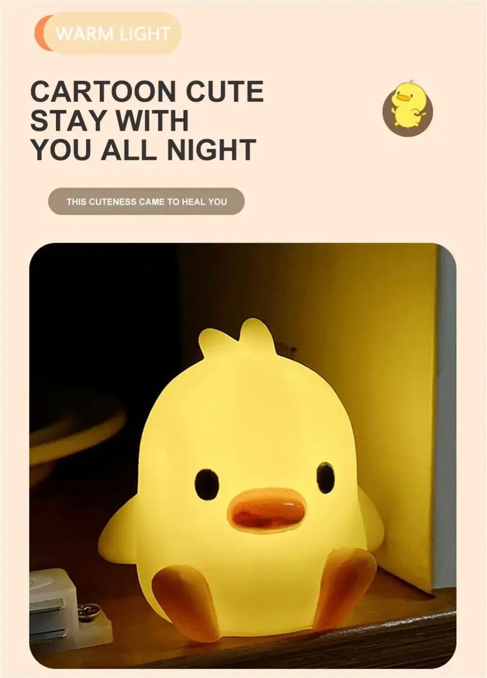 Duck Night Light Bedroom Decoration Cute Cartoon Animal Night Light Christmas Gifts For Kids Room Bedside Sleeping Lamp - StarJam