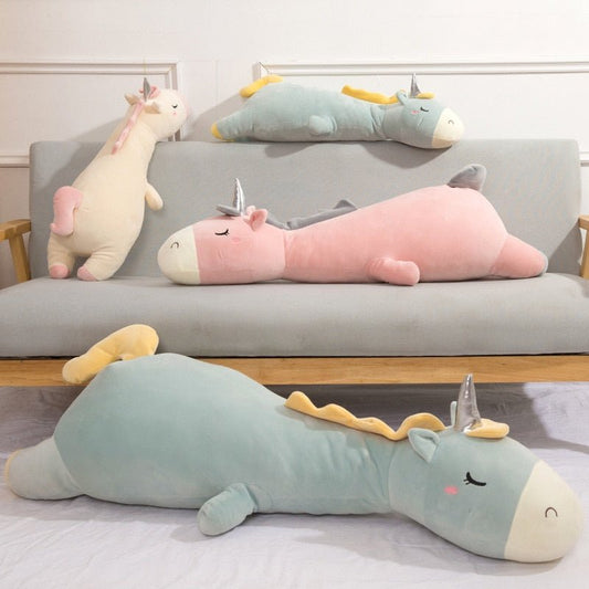 Giant Soft Toy Unicorn Stuffed Silver Horn Unicorn High Quality Sleeping Pillow Animal Bed Decor Cushion Throw Pillow - StarJam Gifts