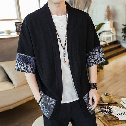 Japanese Kimono Men Cardigan Streetwear Yukata Male Shirt Haori Mens Kimono Shirt Traditional Japanese Samurai Clothing 4xl 5xl - StarJam Hoodie
