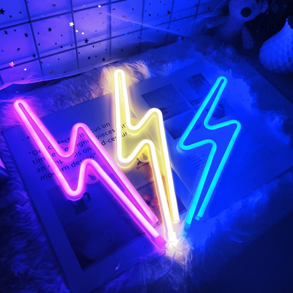 Led Home Neon Lightning Shaped Sign Neon Fulmination Light Usb Decorative Light Wall Decor For Kids Baby Room Wedding Party - StarJam Gifts