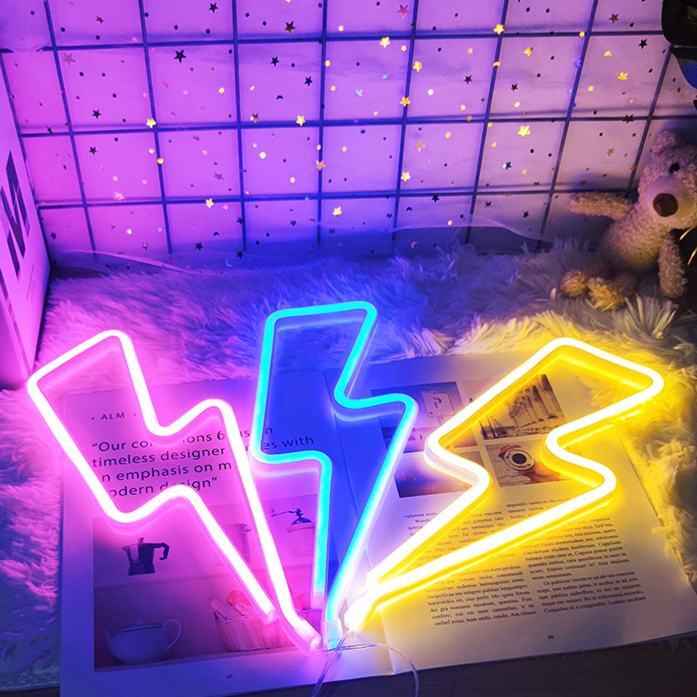 Led Home Neon Lightning Shaped Sign Neon Fulmination Light Usb Decorative Light Wall Decor For Kids Baby Room Wedding Party - StarJam Gifts