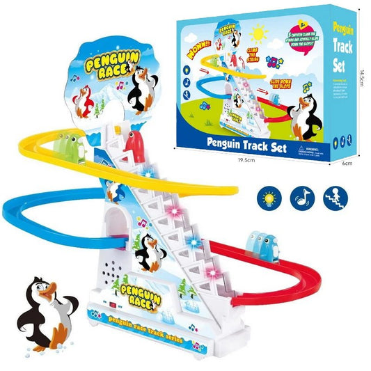 Penguin Track Toy Climb Stairs Children Kids Classic Cartoon Dogs Ducks Electrical Music Light Birthday Christmas New Year Gift - StarJam