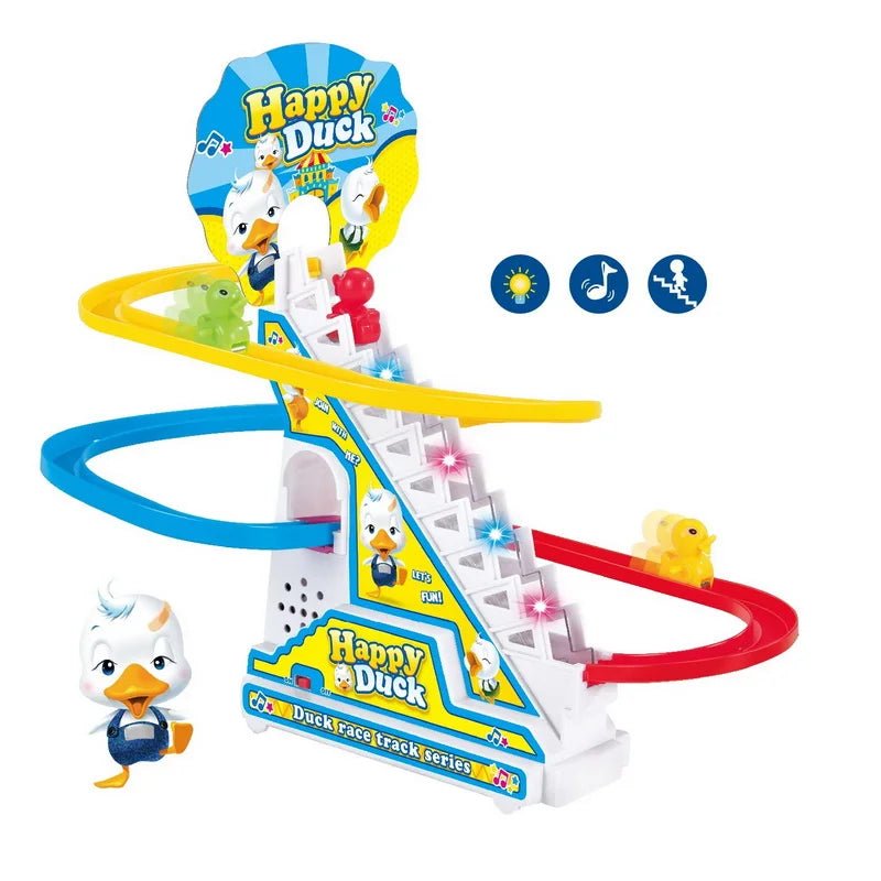 Penguin Track Toy Climb Stairs Children Kids Classic Cartoon Dogs Ducks Electrical Music Light Birthday Christmas New Year Gift - StarJam