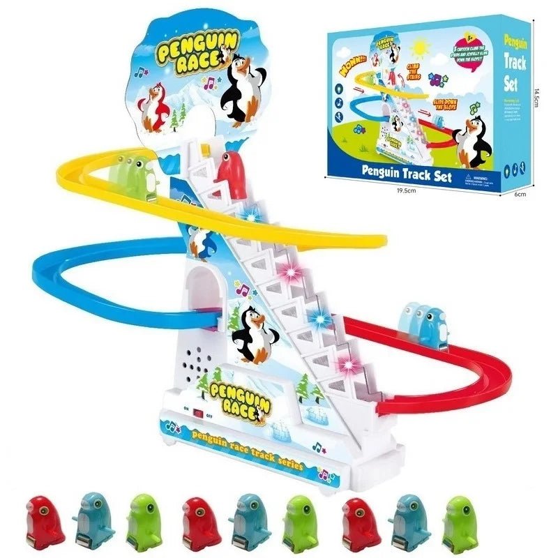 Penguin Track Toy Climb Stairs Children Kids Classic Cartoon Dogs Ducks Electrical Music Light Birthday Christmas New Year Gift - StarJam