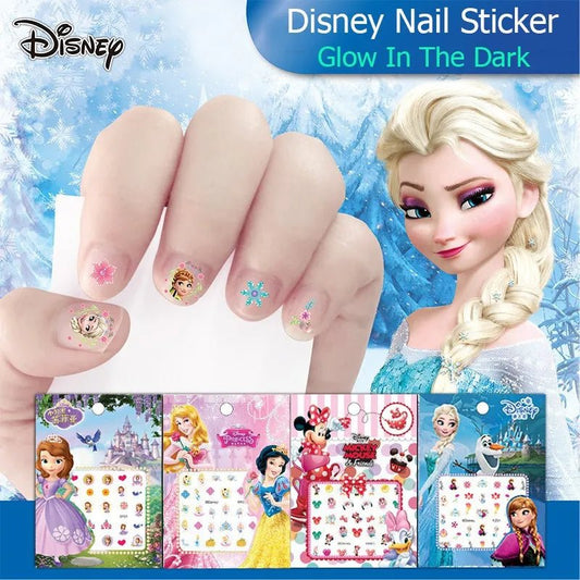 Random 1pcs Disney Luminous Night Cartoon Frozen Princess Pooh Bear Snow White Nail Stickers Minnie Mickey Stickers For Kid Gift - StarJam