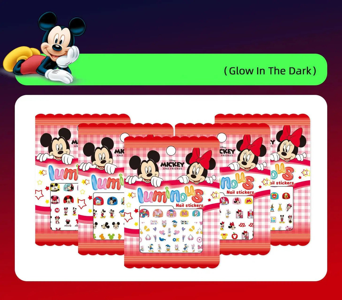 Random 1pcs Disney Luminous Night Cartoon Frozen Princess Pooh Bear Snow White Nail Stickers Minnie Mickey Stickers For Kid Gift - StarJam