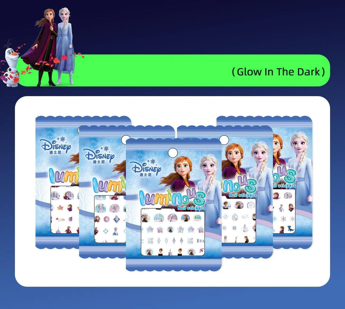 Random 1pcs Disney Luminous Night Cartoon Frozen Princess Pooh Bear Snow White Nail Stickers Minnie Mickey Stickers For Kid Gift - StarJam