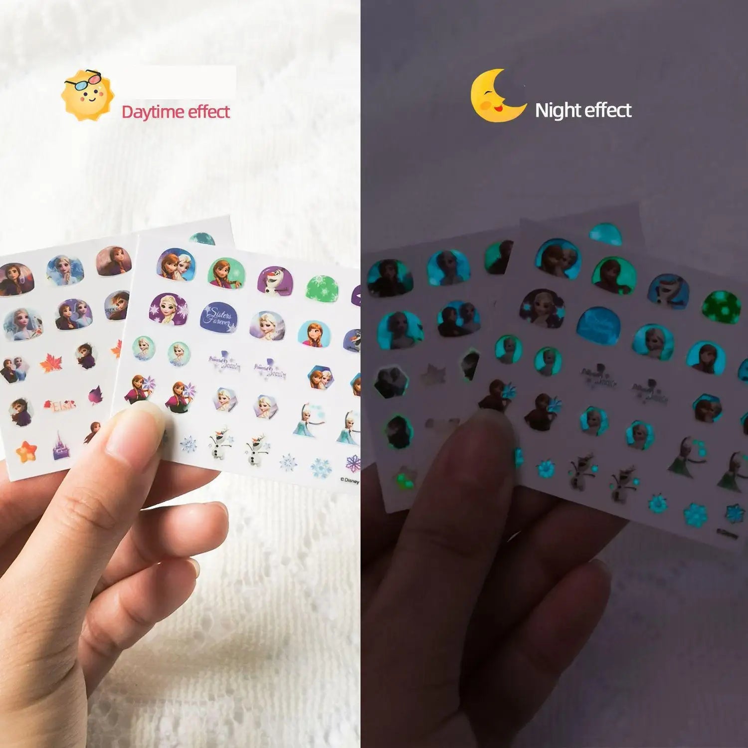Random 1pcs Disney Luminous Night Cartoon Frozen Princess Pooh Bear Snow White Nail Stickers Minnie Mickey Stickers For Kid Gift - StarJam
