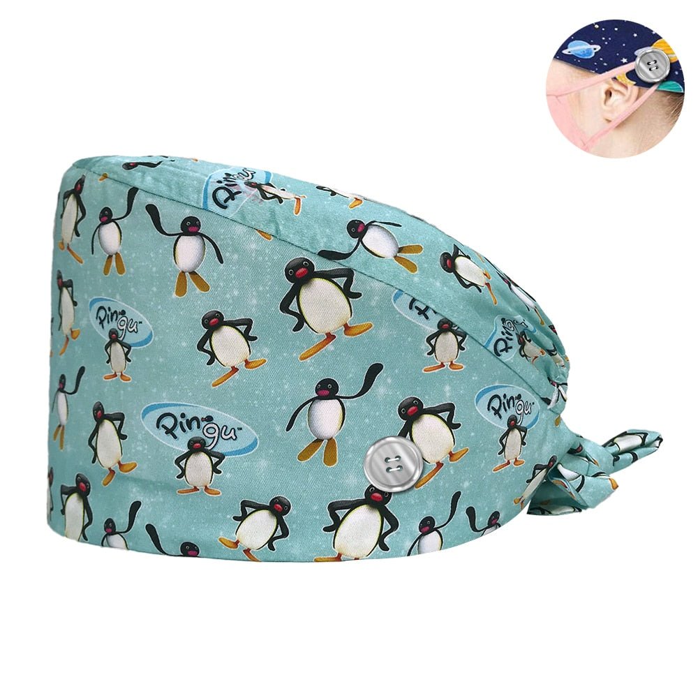 Wholesale 100%cotton Penguin Cartoon Printing Medical Women Nurse Hats Adjustable Beautician Scrub Hat Pet Shop Lab Scrubs Cap - StarJam Gifts