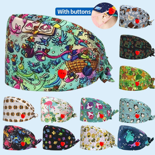 Wholesale 100%cotton Penguin Cartoon Printing Medical Women Nurse Hats Adjustable Beautician Scrub Hat Pet Shop Lab Scrubs Cap - StarJam Gifts