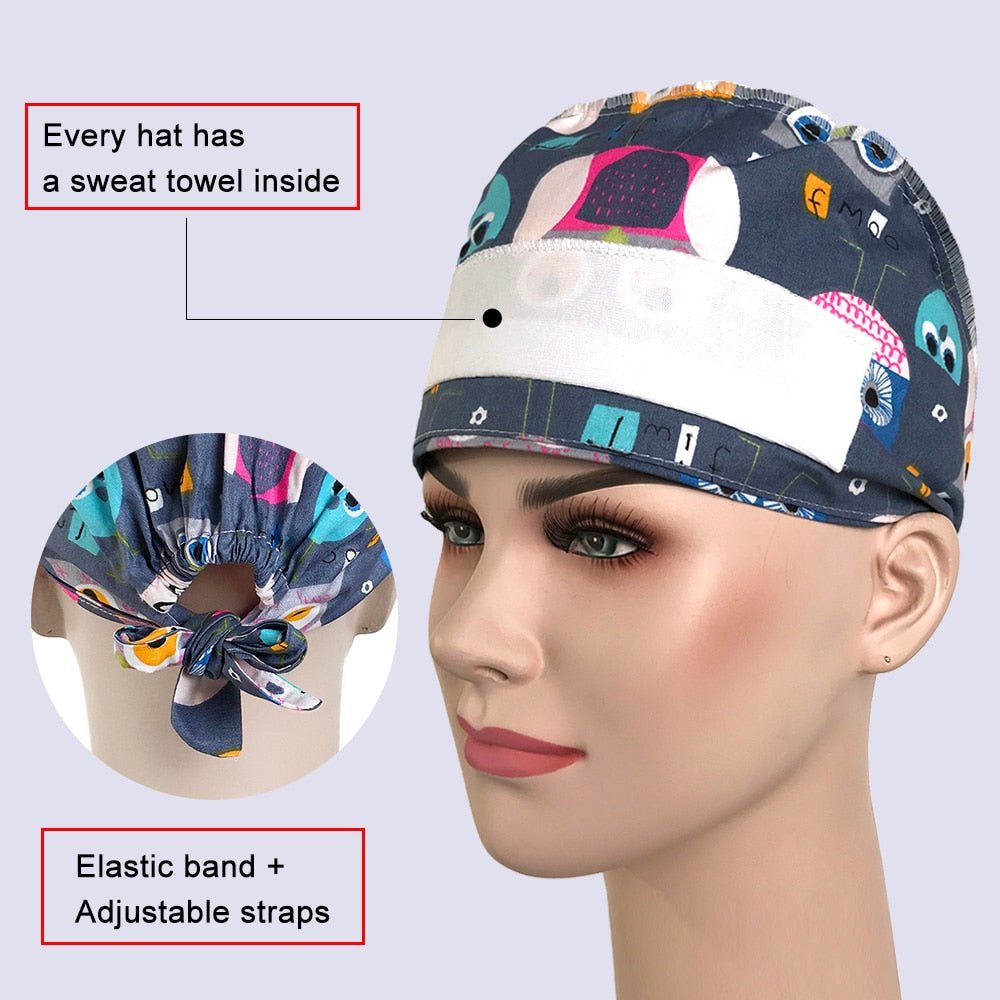 Wholesale 100%cotton Penguin Cartoon Printing Medical Women Nurse Hats Adjustable Beautician Scrub Hat Pet Shop Lab Scrubs Cap - StarJam Gifts