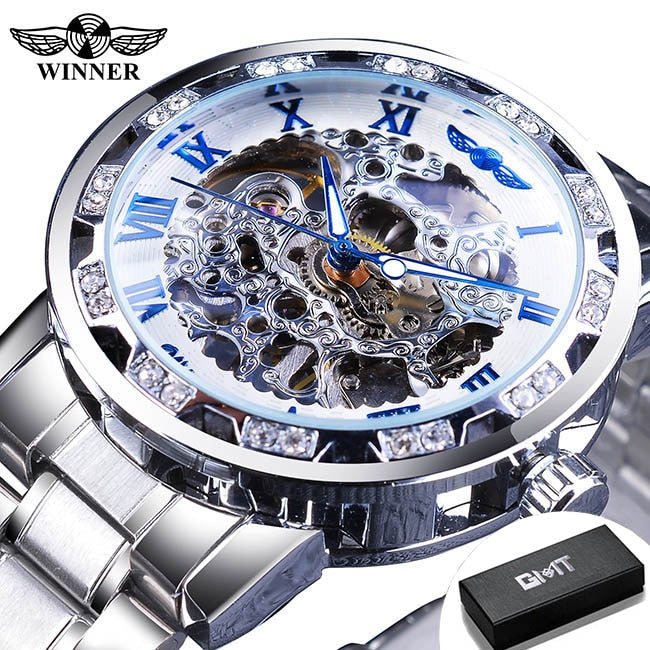 Winner Transparent Fashion Diamond Luminous Gear Movement Royal Design Men Top Brand Luxury Male Mechanical Skeleton Wrist Watch - StarJam Gifts