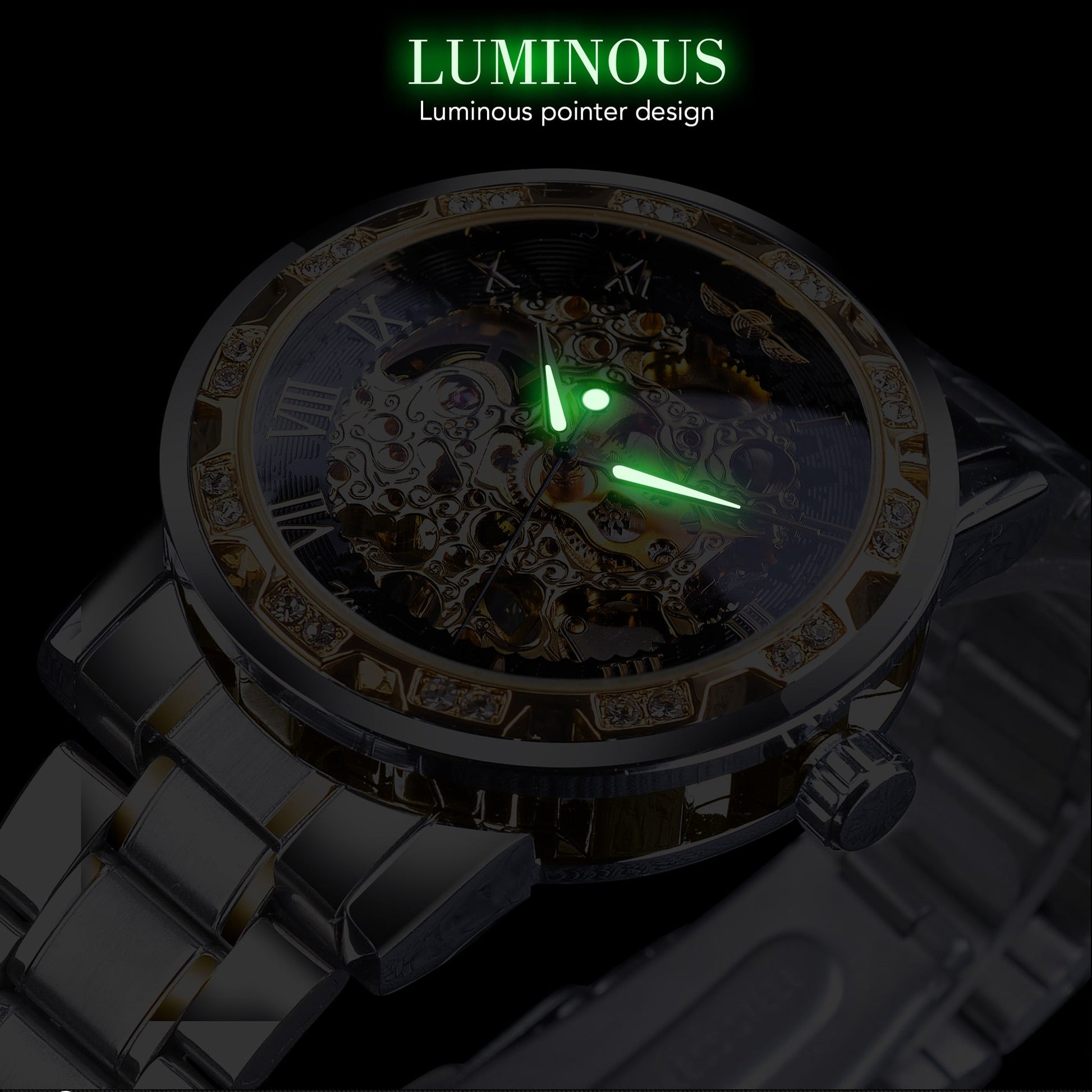 Winner Transparent Fashion Diamond Luminous Gear Movement Royal Design Men Top Brand Luxury Male Mechanical Skeleton Wrist Watch - StarJam Gifts