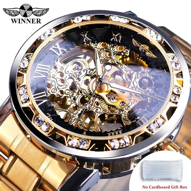 Winner Transparent Fashion Diamond Luminous Gear Movement Royal Design Men Top Brand Luxury Male Mechanical Skeleton Wrist Watch - StarJam Gifts