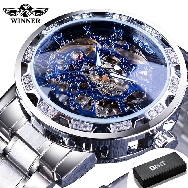 Winner Transparent Fashion Diamond Luminous Gear Movement Royal Design Men Top Brand Luxury Male Mechanical Skeleton Wrist Watch - StarJam Gifts