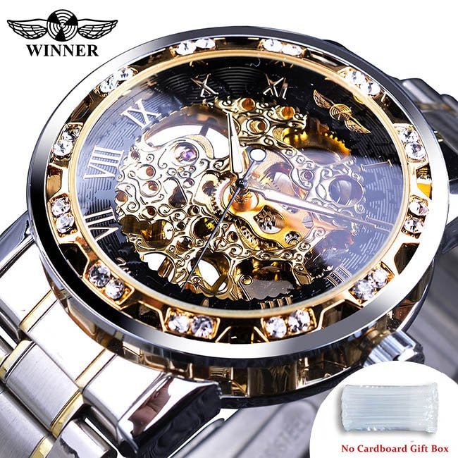 Winner Transparent Fashion Diamond Luminous Gear Movement Royal Design Men Top Brand Luxury Male Mechanical Skeleton Wrist Watch - StarJam Gifts