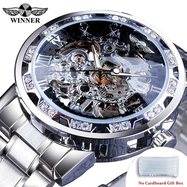 Winner Transparent Fashion Diamond Luminous Gear Movement Royal Design Men Top Brand Luxury Male Mechanical Skeleton Wrist Watch - StarJam Gifts