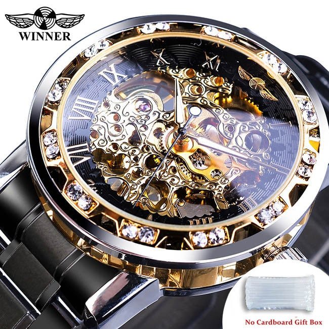 Winner Transparent Fashion Diamond Luminous Gear Movement Royal Design Men Top Brand Luxury Male Mechanical Skeleton Wrist Watch - StarJam Gifts