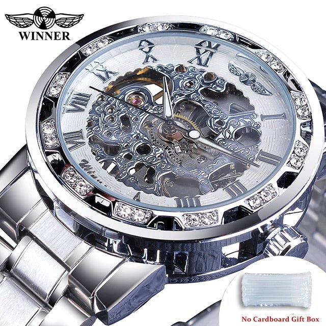 Winner Transparent Fashion Diamond Luminous Gear Movement Royal Design Men Top Brand Luxury Male Mechanical Skeleton Wrist Watch - StarJam Gifts