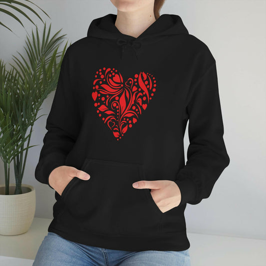 Red Flower Print Hearts - Ladies Hoodie, Mens Hoodie, Trending, Love Heart, Fashion, Hooded Pullover, Sweatshirt, Hoody, Heavy Blend Hooded | Comfortable Hoodie - StarJam Hoodie