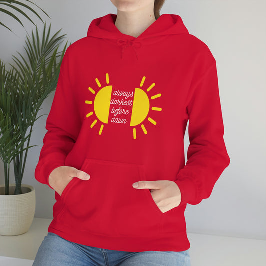 Always Darkest Before The Dawn, Sun Design, Women, Positivity, Men, Unisex, Gift Sweatshirt, Unisex Heavy Blend Hooded Sweatshirt